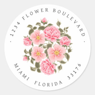 PINK WILD ROSES COUNTRY Bouquet Botanical RETURN Classic Round Sticker