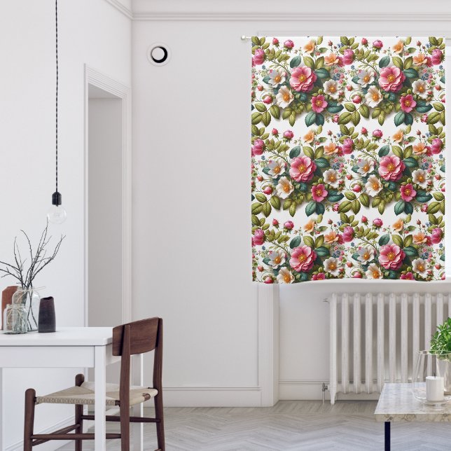 Pink Wild Roses Floral Blackout Curtain (Living Room)