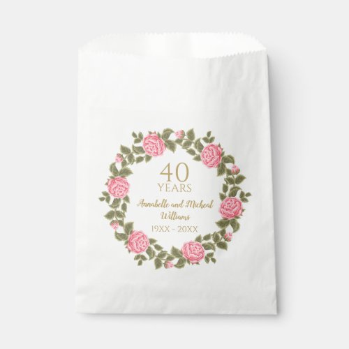 PINK WILD ROSES Floral Garland 40th Wedding RUBY Favor Bag