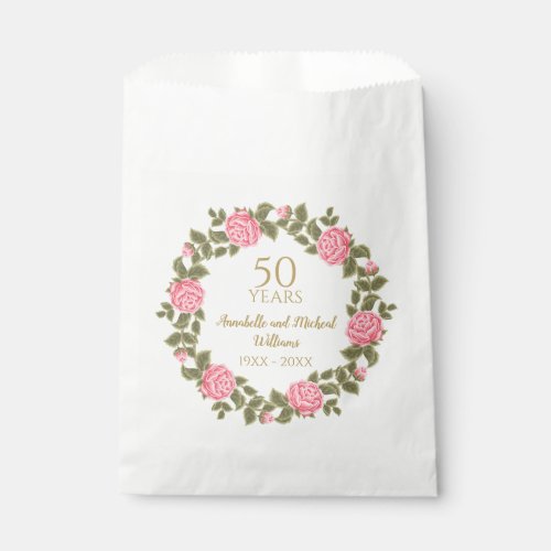 PINK WILD ROSES Floral Garland 50th Wedding  Favor Bag