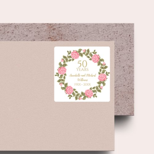 PINK WILD ROSES Floral Garland 50th Wedding  Square Sticker
