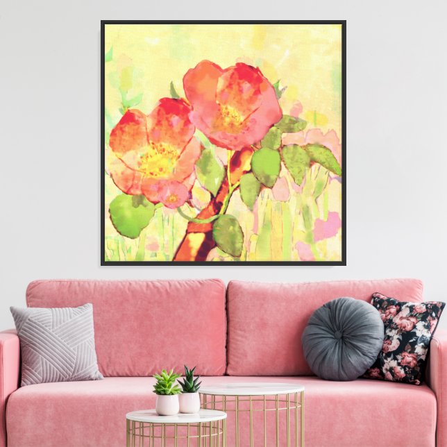  Pink Wild Roses with Leaves and Branch  Canvas Print (Insitu(LivingRoom))