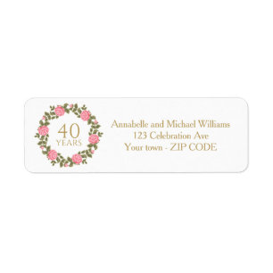 PINK WILD ROSES WREATH 40th Wedding address Label