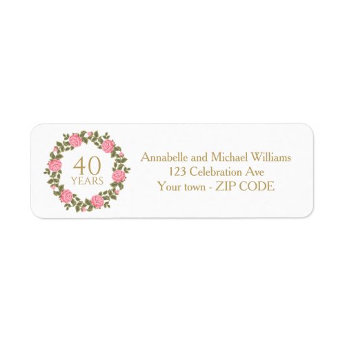 PINK WILD ROSES WREATH 40th Wedding address Label