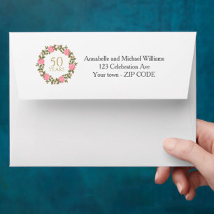 PINK WILD ROSES WREATH 50th Wedding address Envelope