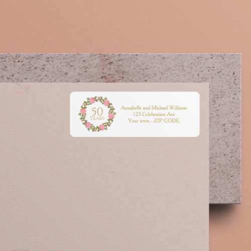 PINK WILD ROSES WREATH 50th Wedding address Label