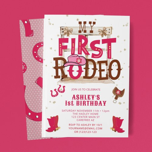 Pink Wild West Cowgirl 1st Birthday Party Invitation