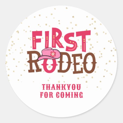 Pink Wild West Cowgirl 1st Birthday Thankyou Classic Round Sticker