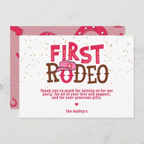 Pink Wild West Cowgirl 1st Birthday Thankyou Note Card