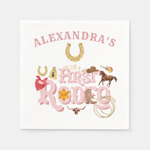 Pink Wild West First Rodeo Baby Girl 1st Birthday Napkins