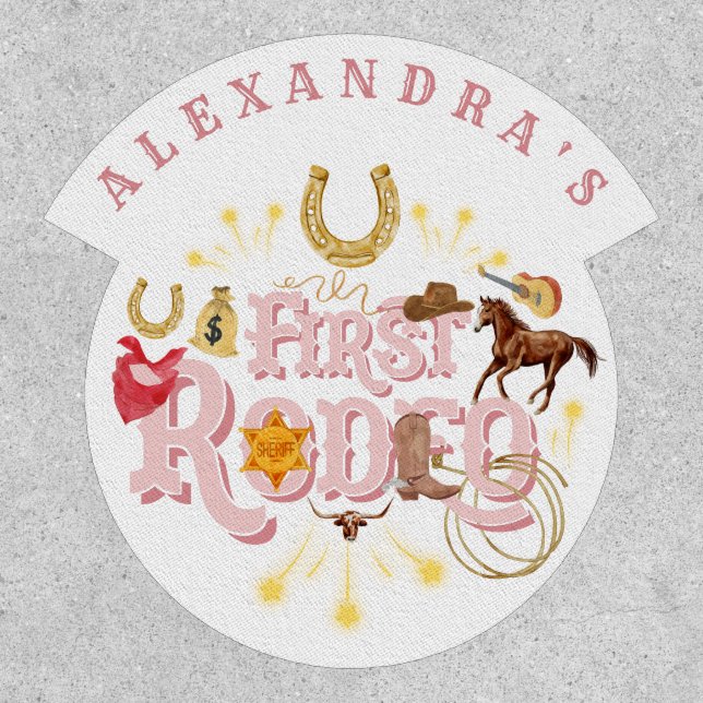 Pink Wild West First Rodeo Baby Girl 1st Birthday Patch (Front)