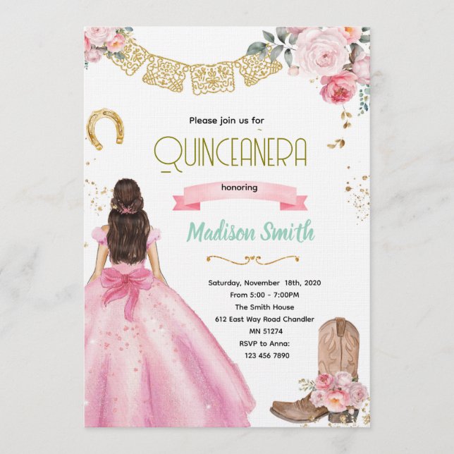 Pink Wild West Quinceañera Invitation (Front)