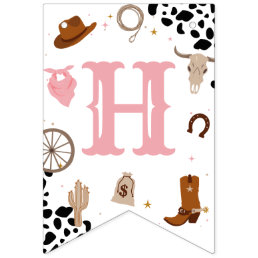 Pink Wild West Rodeo Girl Happy Birthday Bunting Flags