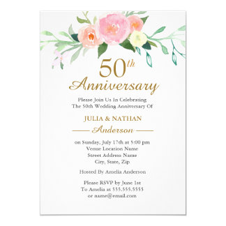 Pink Wildflow Watercolor 50th Wedding Anniversary Invitation