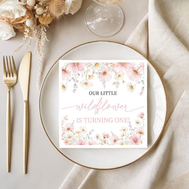 Pink Wildflower 1st Birthday Napkins (Creator Uploaded)