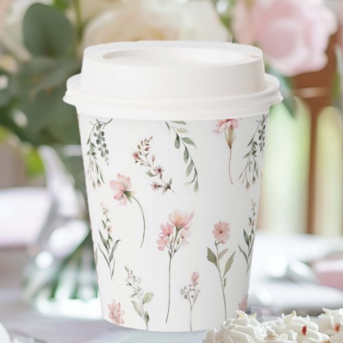 Pink Wildflower and Sage Green Greenery party Paper Cups