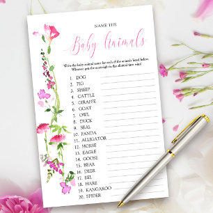 Pink Wildflower Baby Animal Name Quiz Game
