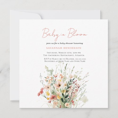 Pink Wildflower Baby in Bloom Baby Shower Invitation