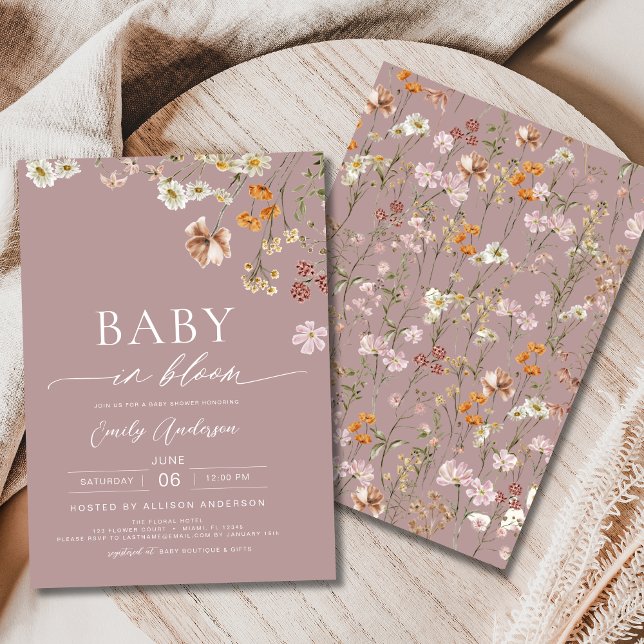 Pink Wildflower Baby in Bloom Baby Shower Invitation (Creator Uploaded)