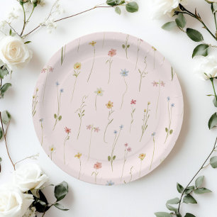 Pink Wildflower Baby in Bloom Baby Shower Paper Plates