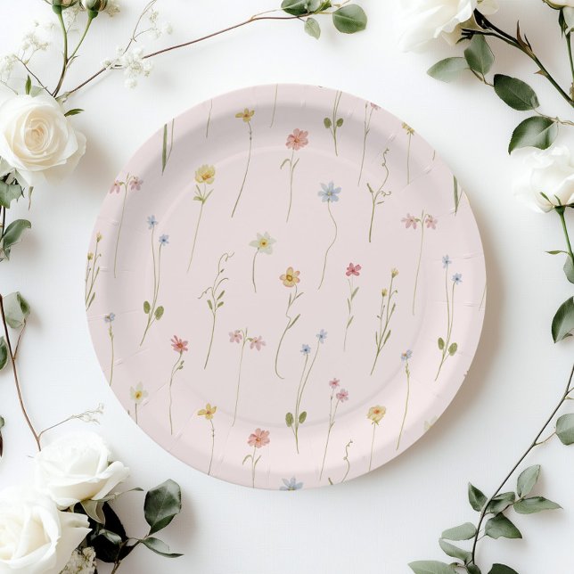 Pink Wildflower Baby in Bloom Baby Shower Paper Plates (Creator Uploaded)