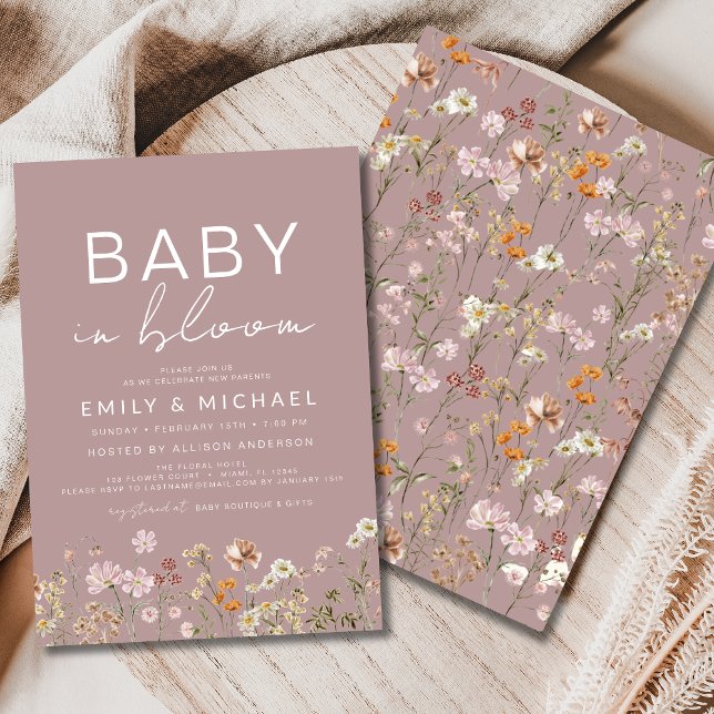 Pink Wildflower Baby in Bloom Couples Shower Invitation (Creator Uploaded)