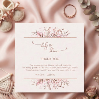 Pink Wildflower Baby in Bloom Thank You Enclosure Card