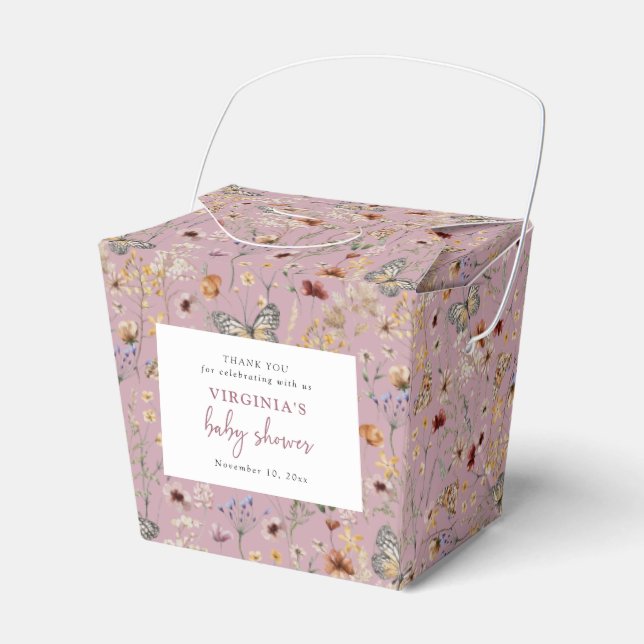 Pink Wildflower Baby Shower Favor Boxes (Front Side)