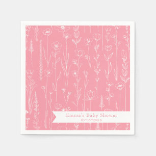 Pink Wildflower Baby Shower Floral Pattern Napkins