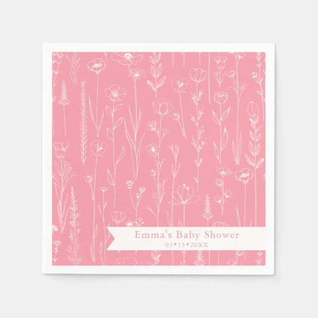 Pink Wildflower Baby Shower | Floral Pattern  Napkins (Front)