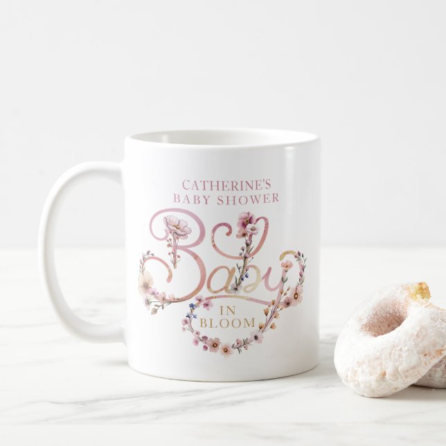 Pink Wildflower Baby Shower Mug – Dusty Floral Boh (With Donut)