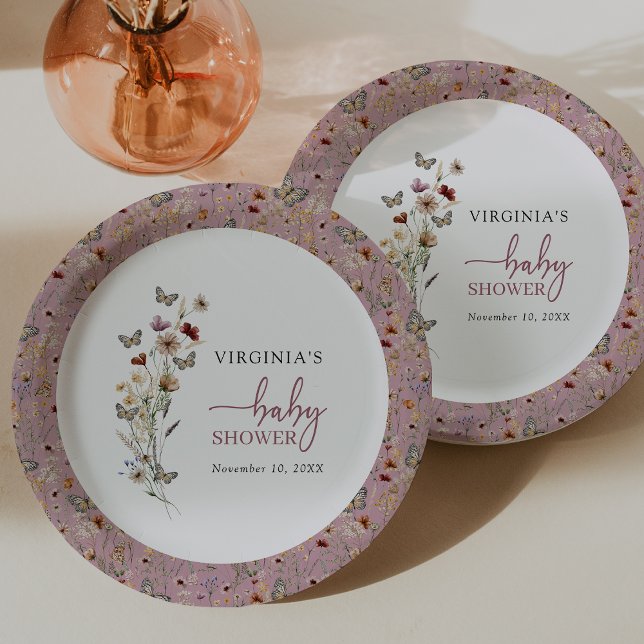 Pink Wildflower Baby Shower Paper Plates (Dusty Pink Wildflower Baby Shower Paper Plates by Painted Paperie
)