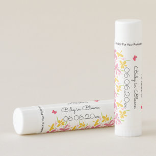 Pink Wildflower Baby Shower Personalized Lip Balm