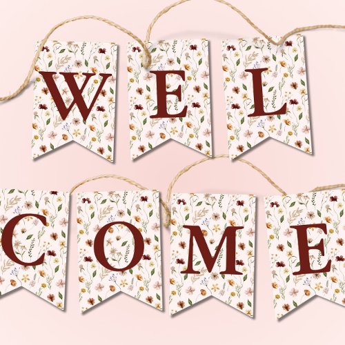 Pink Wildflower Baby Shower Welcome Bunting Flag