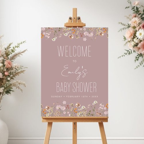 Pink Wildflower Baby Shower Welcome Sign by Pretty Girly Designs