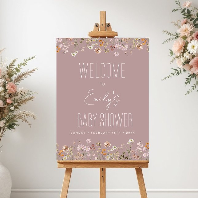 Pink Wildflower Baby Shower Welcome Sign (Creator Uploaded)
