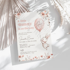 Pink Wildflower Balloon Little Bunny Baby Shower  Invitation