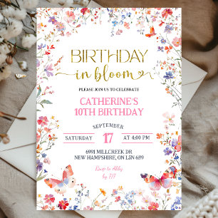 Pink Wildflower Birthday in Bloom Birthday Invitation
