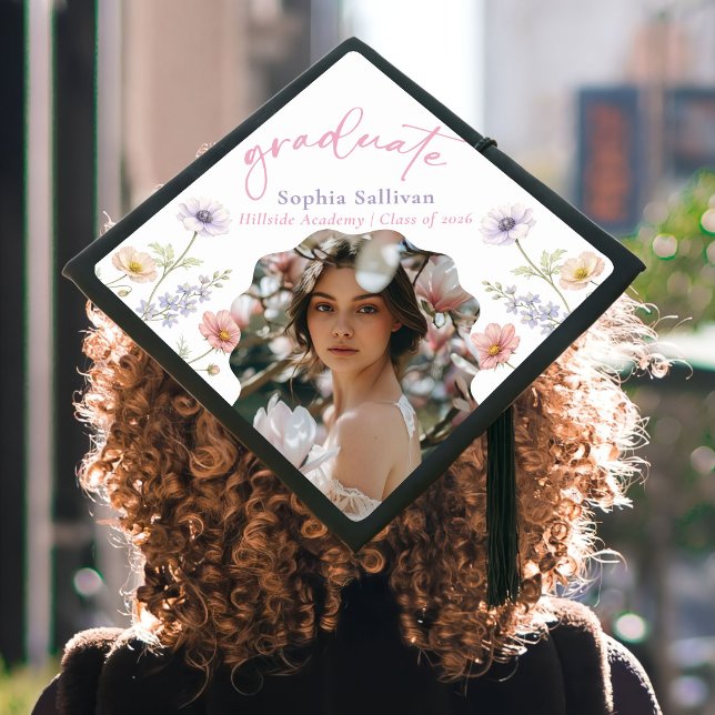 Pink Wildflower Bloom Graduation Party Cap Topper (Creator Uploaded)