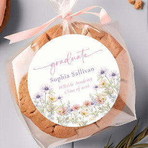 Pink Wildflower Bloom Graduation Party Classic Round Sticker