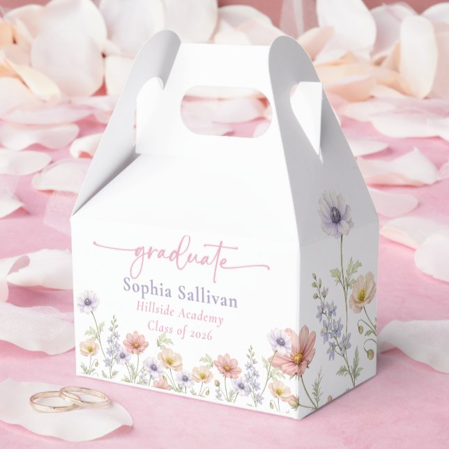 Pink Wildflower Bloom Graduation Party Favor Boxes (Wedding)