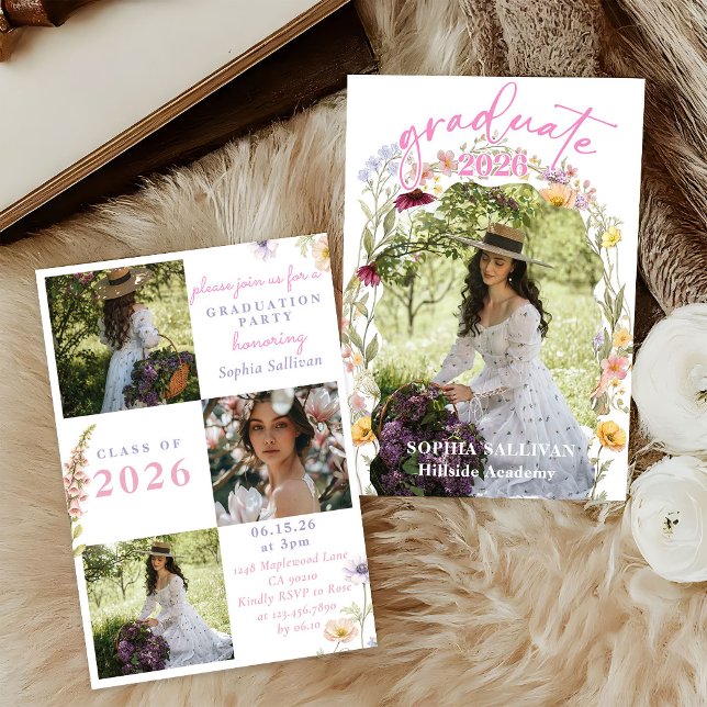 Pink Wildflower Bloom Graduation Party Invitation (Creator Uploaded)