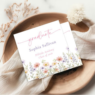 Pink Wildflower Bloom Graduation Party Napkins