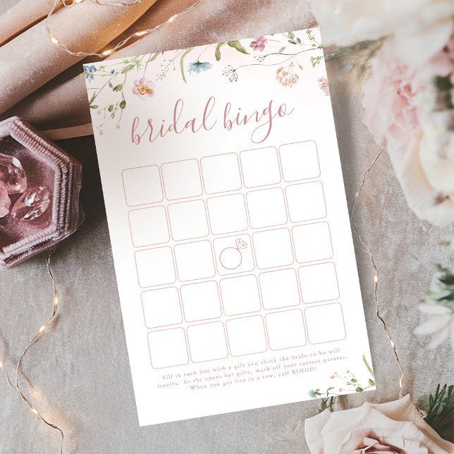 Pink Wildflower Boho bridal shower bingo game (Pink Wildflower Boho bridal shower bingo game)