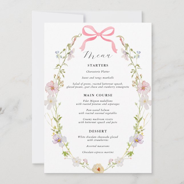 Pink Wildflower Bow Baby Shower Invitation (Front)