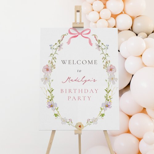 Pink Wildflower Bow Birthday Girl Welcome Sign