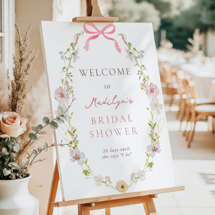 Pink Wildflower Bow Bridal Shower Welcome Sign
