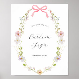 Pink Wildflower Bow Custom Text Sign
