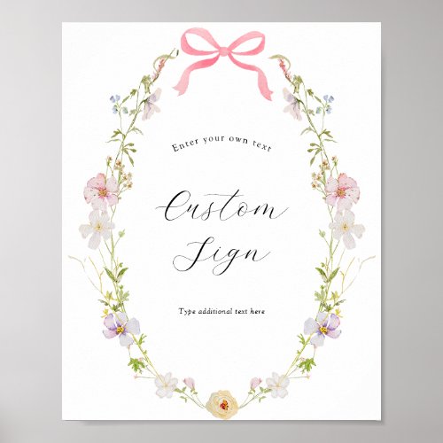 Pink Wildflower Bow Custom Text Sign