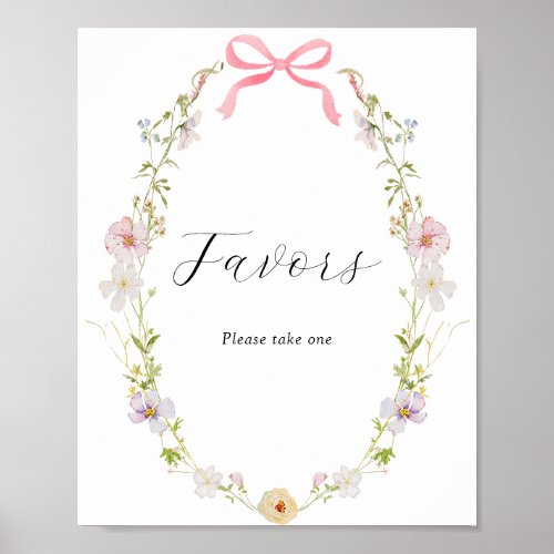 Pink Wildflower Bow Favors Sign